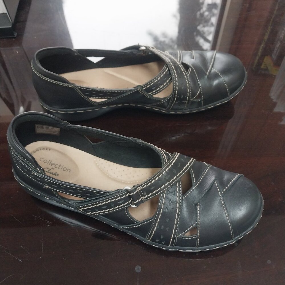 Clarks Black Leather Shoe, Women's Size 8